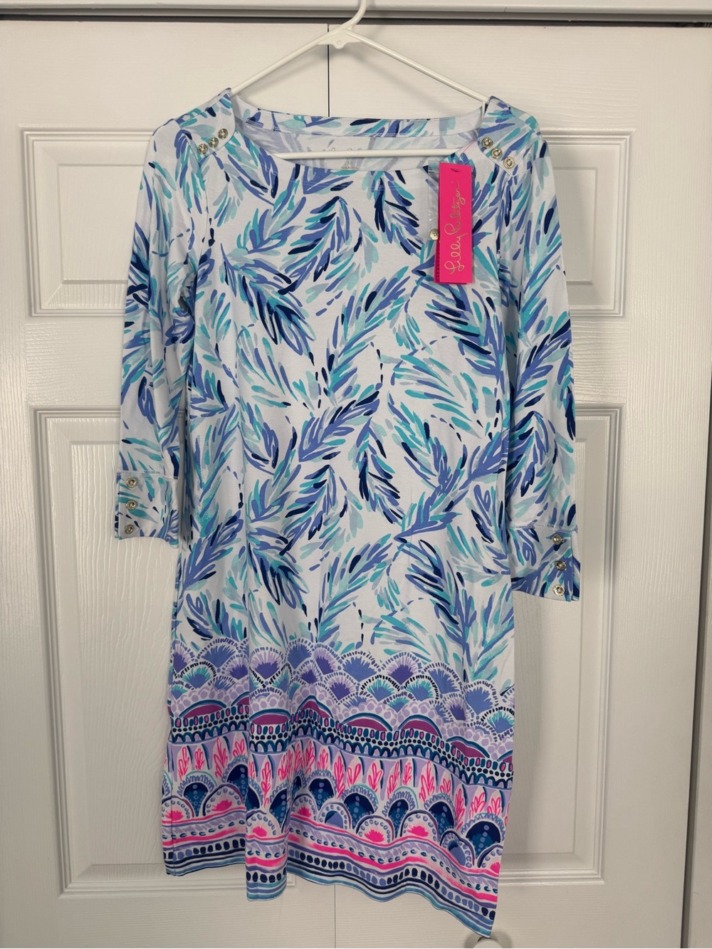 Lilly Pulitzer Blue, Aqua & Pink Leaf-Print Swim Coverup Dress